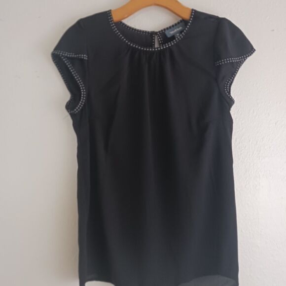 Modcloth Shirt sleeve polka dot hem black blouse size M - Picture 1 of 5